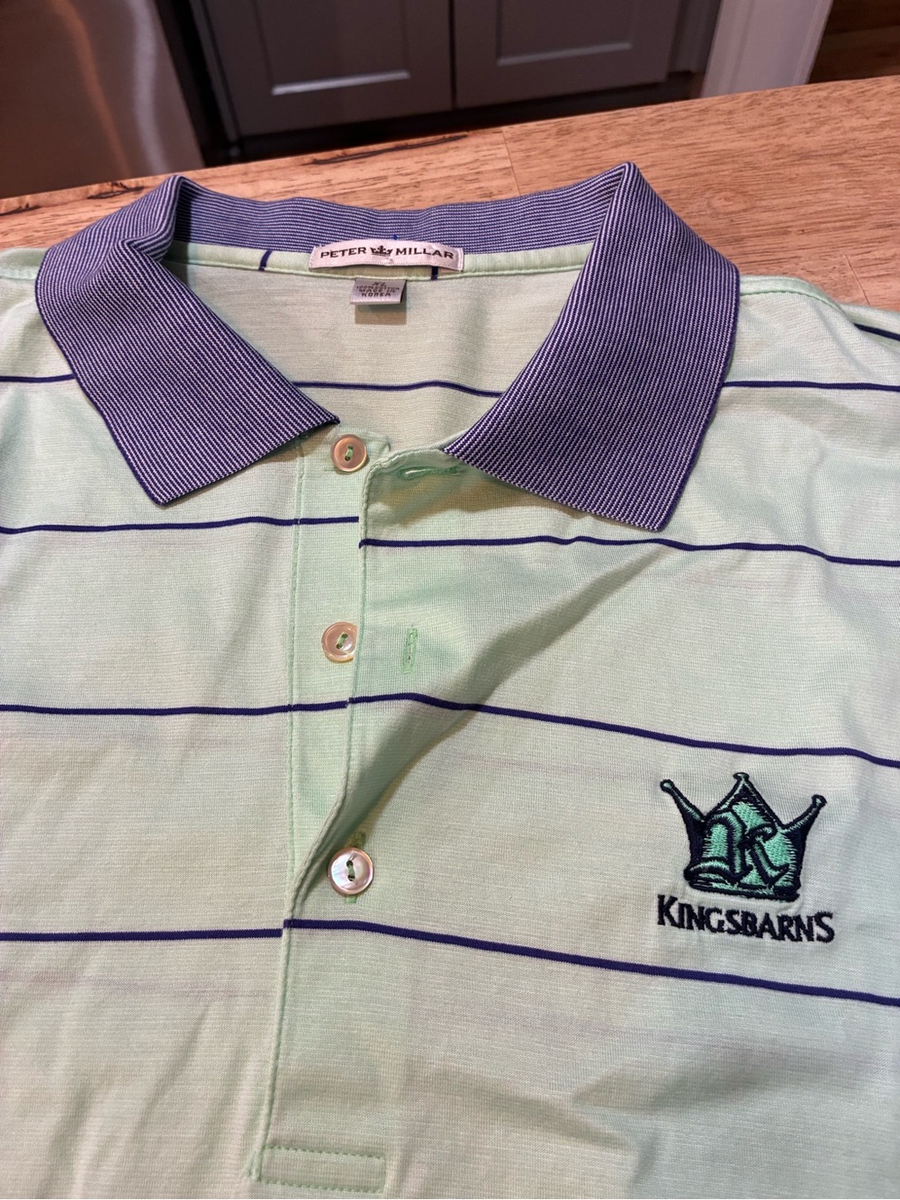 Peter Millar Mens Green Purple Striped Cotton Polo Golf Shirt XL Kingsbarns